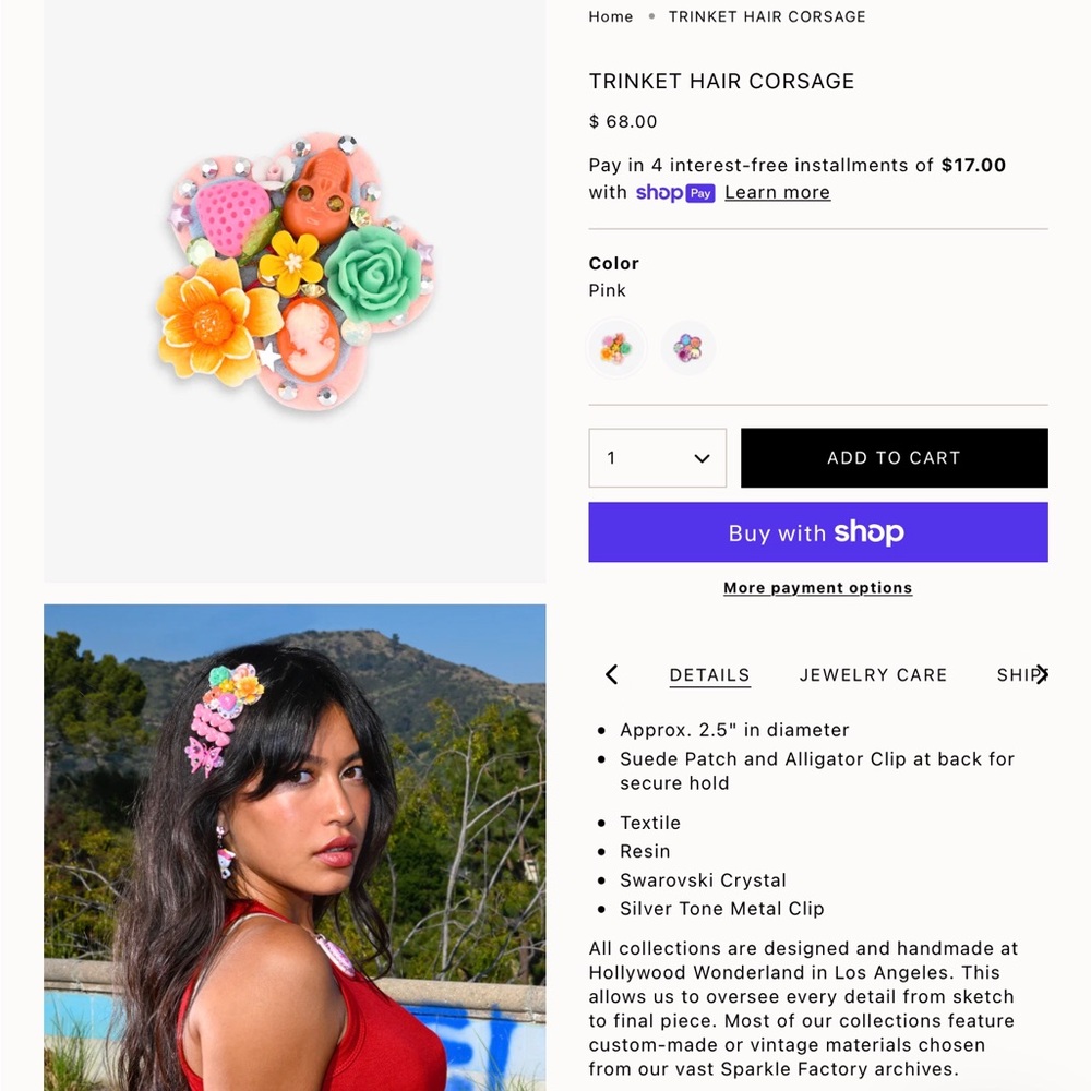 Tarina Tarantino Pink Swarovski Crystal Flower Bobby Pin - Picture 4 of 6